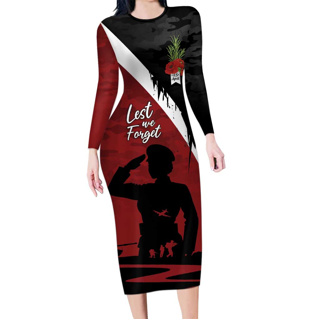 Anzac Day Women Veteran Long Sleeve Bodycon Dress Ode of Remembrance