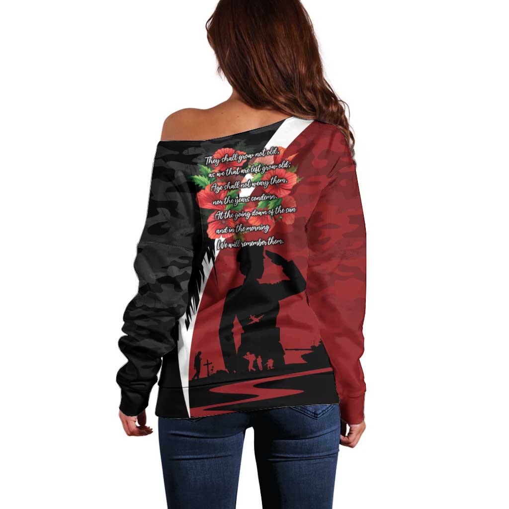 Anzac Day Women Veteran Off Shoulder Sweater Ode of Remembrance