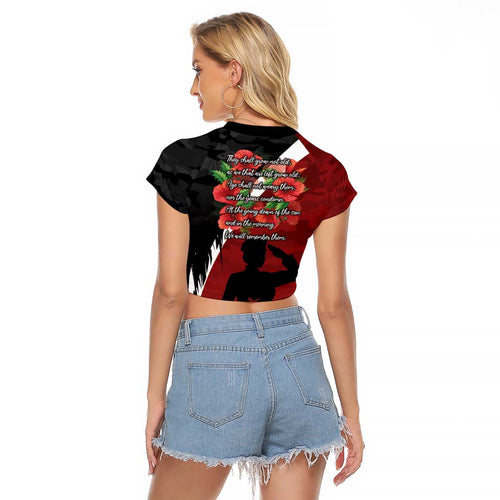 Anzac Day Women Veteran Raglan Cropped T Shirt Ode of Remembrance