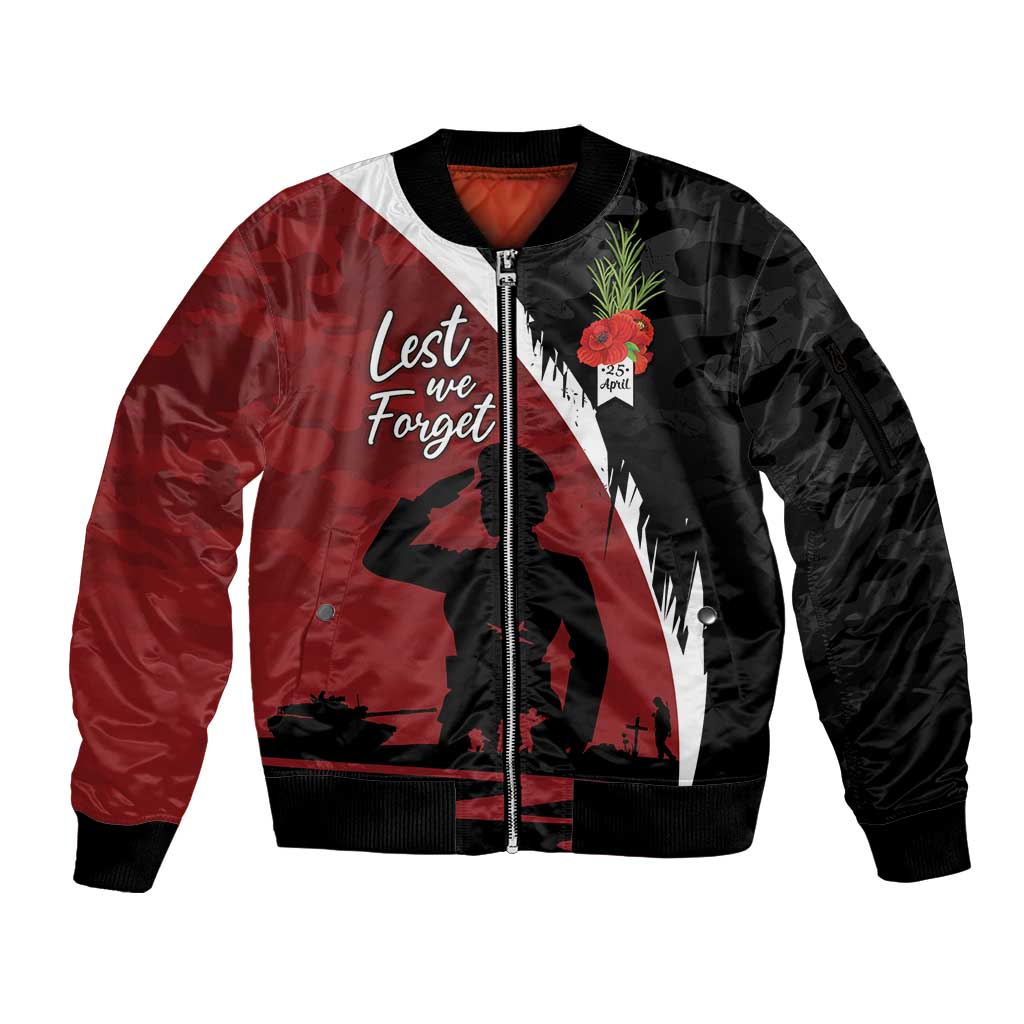 Anzac Day Women Veteran Sleeve Zip Bomber Jacket Ode of Remembrance