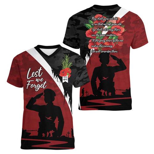Anzac Day Women Veteran Women V-Neck T-Shirt Ode of Remembrance
