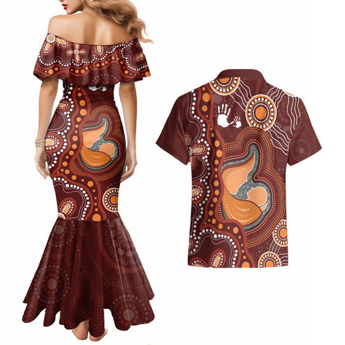 Australia Mother's Day Indigenous Couples Matching Mermaid Dress and Hawaiian Shirt Aboriginal Art