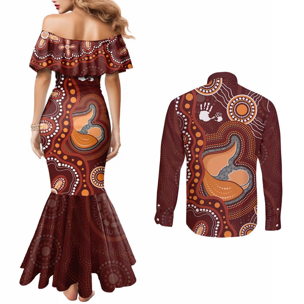 Australia Mother's Day Indigenous Couples Matching Mermaid Dress and Long Sleeve Button Shirt Aboriginal Art