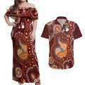 Australia Mother's Day Indigenous Couples Matching Off Shoulder Maxi Dress and Hawaiian Shirt Aboriginal Art