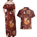 Australia Mother's Day Indigenous Couples Matching Off Shoulder Maxi Dress and Hawaiian Shirt Aboriginal Art