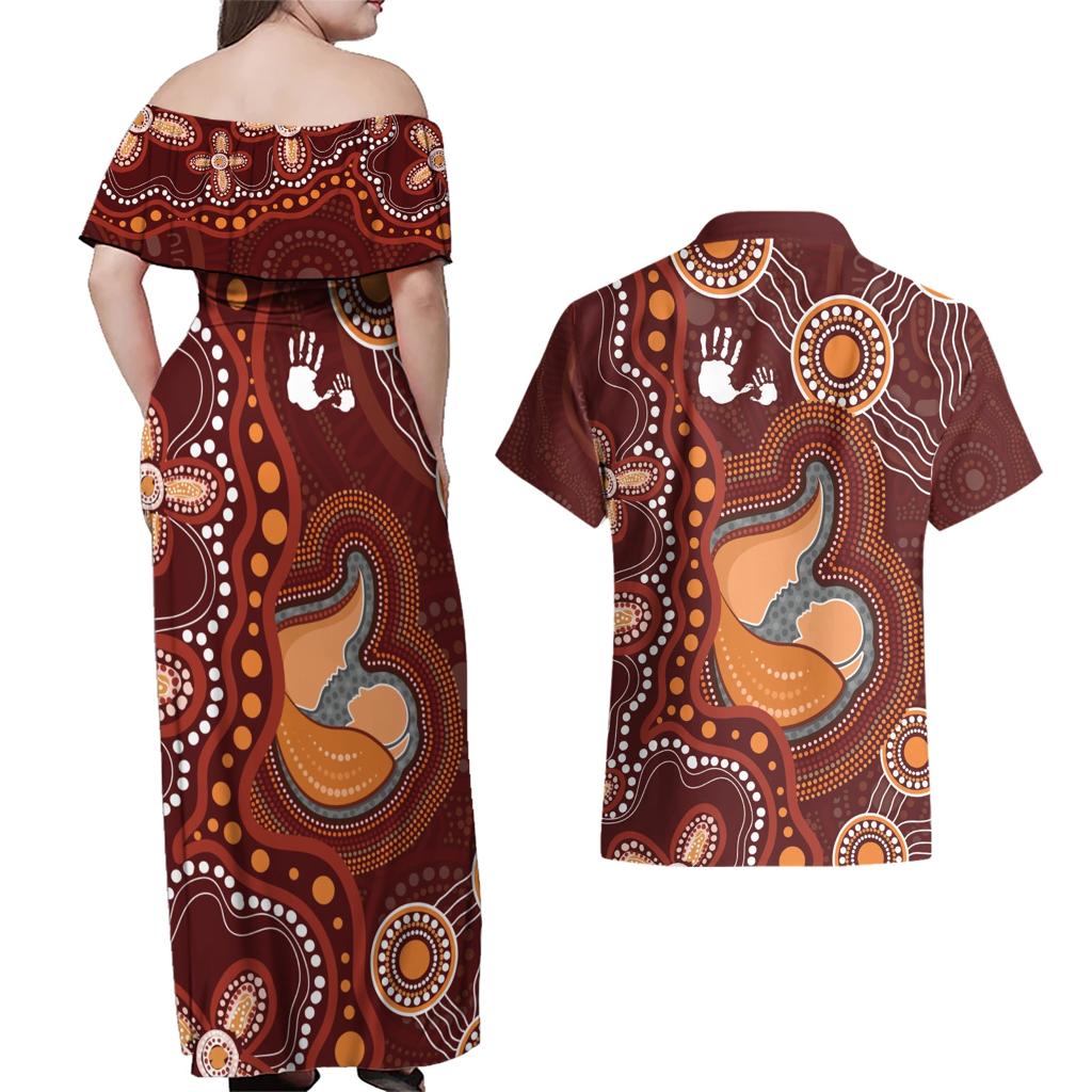 Australia Mother's Day Indigenous Couples Matching Off Shoulder Maxi Dress and Hawaiian Shirt Aboriginal Art