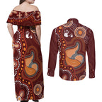 Australia Mother's Day Indigenous Couples Matching Off Shoulder Maxi Dress and Long Sleeve Button Shirt Aboriginal Art