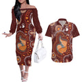 Australia Mother's Day Indigenous Couples Matching Off The Shoulder Long Sleeve Dress and Hawaiian Shirt Aboriginal Art