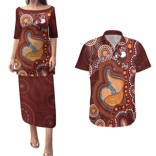 Australia Mother's Day Indigenous Couples Matching Puletasi and Hawaiian Shirt Aboriginal Art