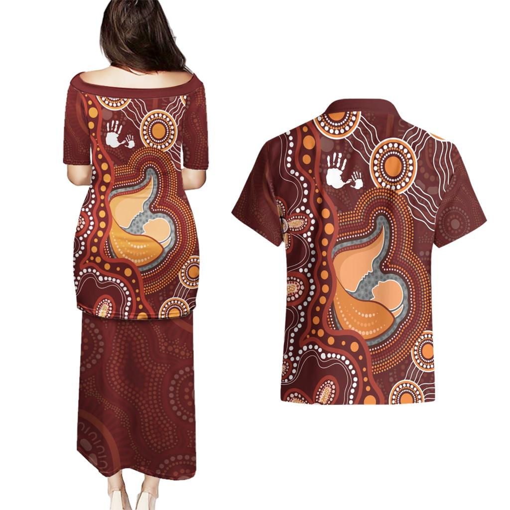 Australia Mother's Day Indigenous Couples Matching Puletasi and Hawaiian Shirt Aboriginal Art