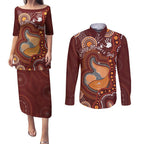 Australia Mother's Day Indigenous Couples Matching Puletasi and Long Sleeve Button Shirt Aboriginal Art