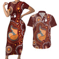 Australia Mother's Day Indigenous Couples Matching Short Sleeve Bodycon Dress and Hawaiian Shirt Aboriginal Art
