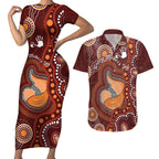 Australia Mother's Day Indigenous Couples Matching Short Sleeve Bodycon Dress and Hawaiian Shirt Aboriginal Art