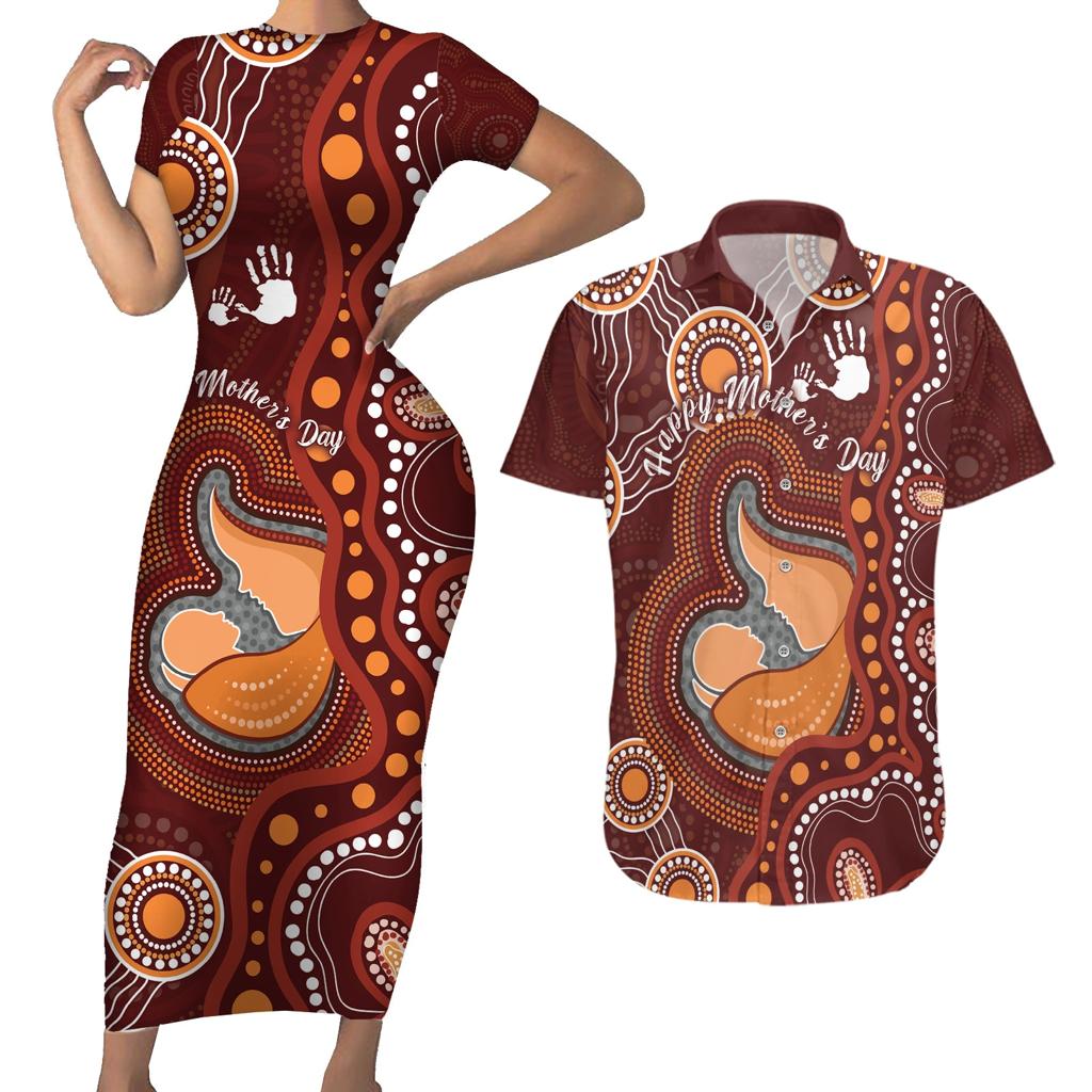 Australia Mother's Day Indigenous Couples Matching Short Sleeve Bodycon Dress and Hawaiian Shirt Aboriginal Art
