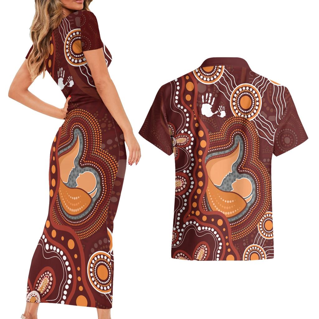 Australia Mother's Day Indigenous Couples Matching Short Sleeve Bodycon Dress and Hawaiian Shirt Aboriginal Art