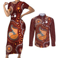 Australia Mother's Day Indigenous Couples Matching Short Sleeve Bodycon Dress and Long Sleeve Button Shirt Aboriginal Art