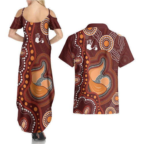 Australia Mother's Day Indigenous Couples Matching Summer Maxi Dress and Hawaiian Shirt Aboriginal Art