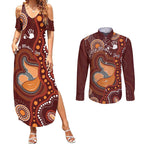 Australia Mother's Day Indigenous Couples Matching Summer Maxi Dress and Long Sleeve Button Shirt Aboriginal Art