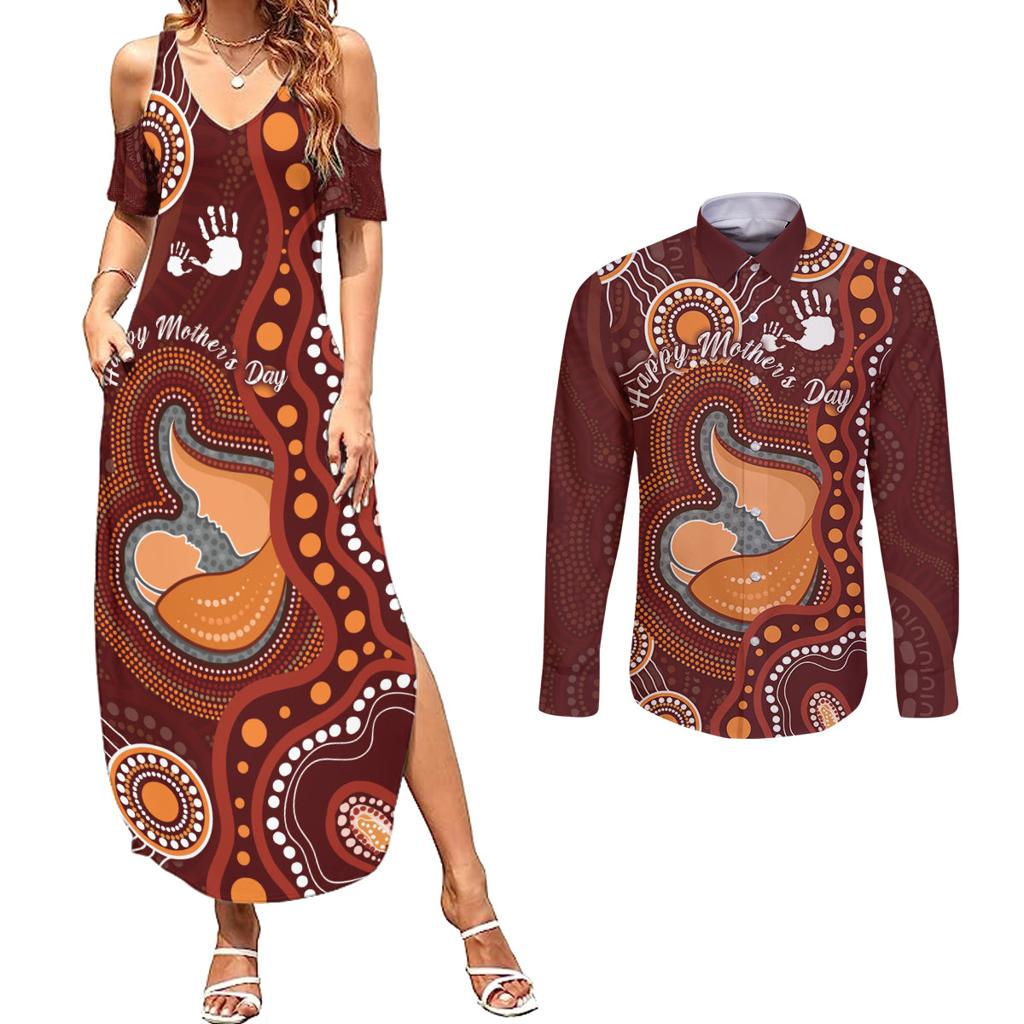 Australia Mother's Day Indigenous Couples Matching Summer Maxi Dress and Long Sleeve Button Shirt Aboriginal Art