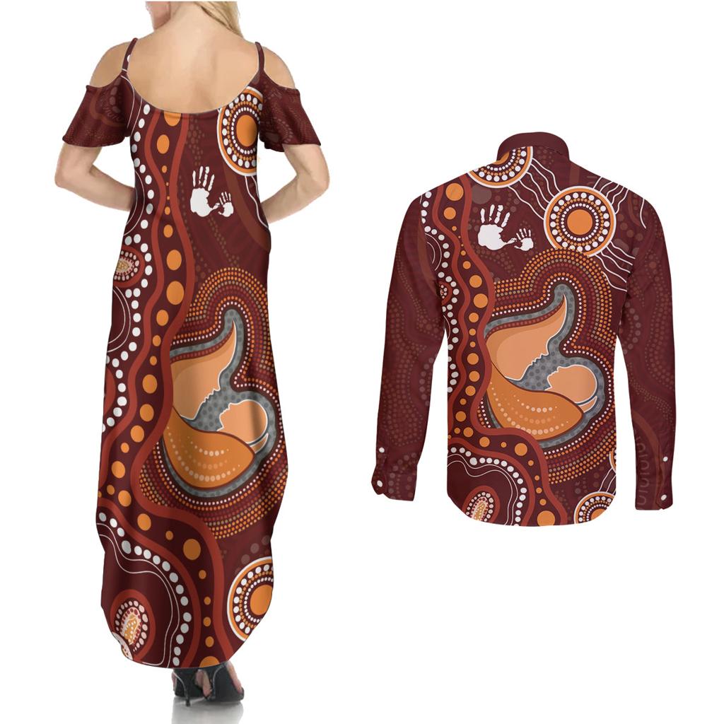 Australia Mother's Day Indigenous Couples Matching Summer Maxi Dress and Long Sleeve Button Shirt Aboriginal Art