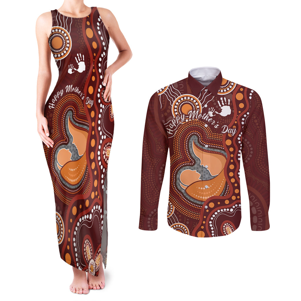 Australia Mother's Day Indigenous Couples Matching Tank Maxi Dress and Long Sleeve Button Shirt Aboriginal Art