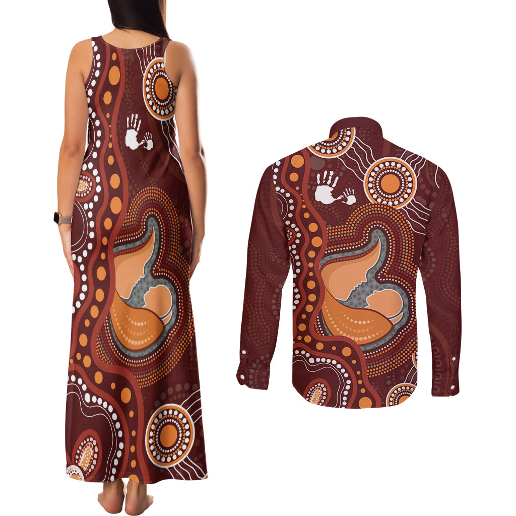 Australia Mother's Day Indigenous Couples Matching Tank Maxi Dress and Long Sleeve Button Shirt Aboriginal Art