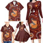 Australia Mother's Day Indigenous Family Matching Long Sleeve Bodycon Dress and Hawaiian Shirt Aboriginal Art