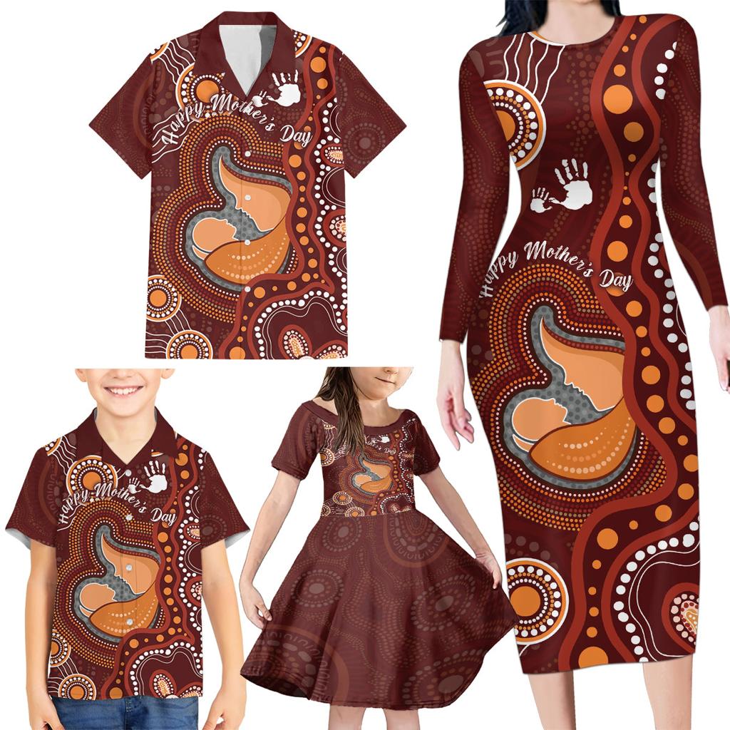 Australia Mother's Day Indigenous Family Matching Long Sleeve Bodycon Dress and Hawaiian Shirt Aboriginal Art