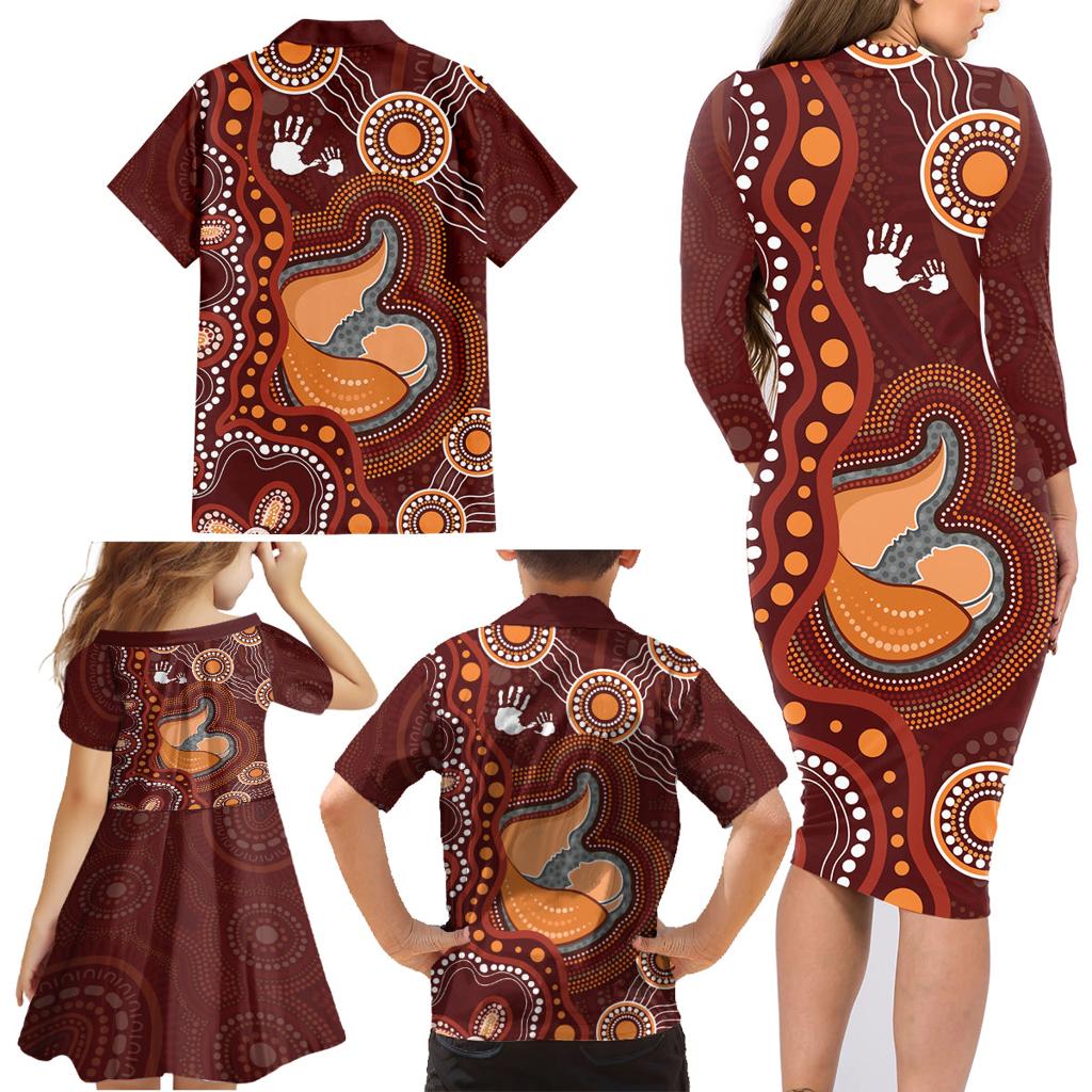 Australia Mother's Day Indigenous Family Matching Long Sleeve Bodycon Dress and Hawaiian Shirt Aboriginal Art
