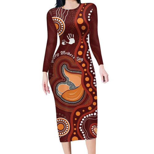 Australia Mother's Day Indigenous Family Matching Long Sleeve Bodycon Dress and Hawaiian Shirt Aboriginal Art