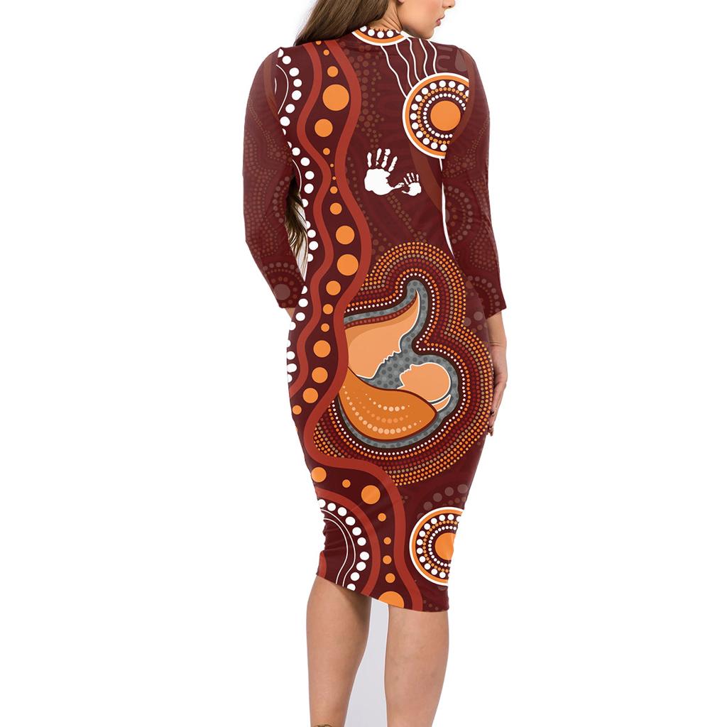 Australia Mother's Day Indigenous Family Matching Long Sleeve Bodycon Dress and Hawaiian Shirt Aboriginal Art