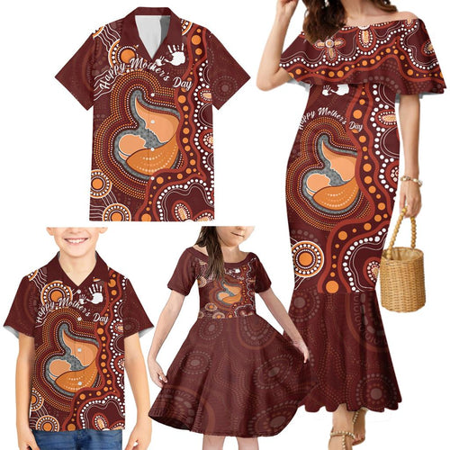 Australia Mother's Day Indigenous Family Matching Mermaid Dress and Hawaiian Shirt Aboriginal Art