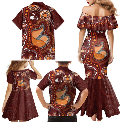 Australia Mother's Day Indigenous Family Matching Mermaid Dress and Hawaiian Shirt Aboriginal Art