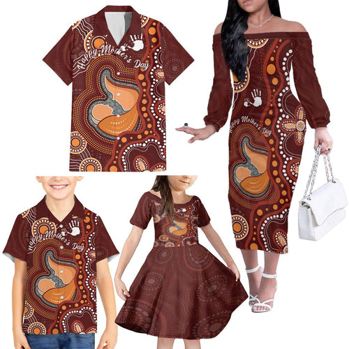 Australia Mother's Day Indigenous Family Matching Off The Shoulder Long Sleeve Dress and Hawaiian Shirt Aboriginal Art