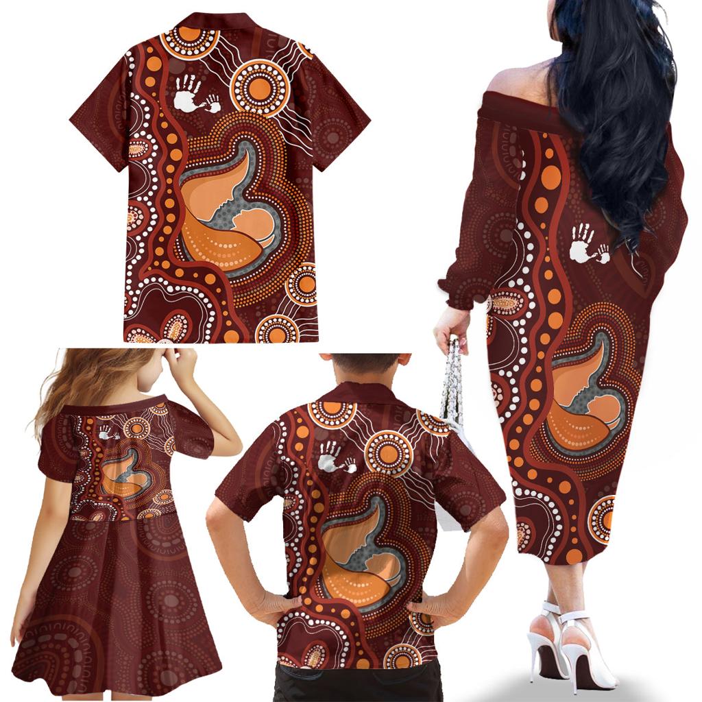 Australia Mother's Day Indigenous Family Matching Off The Shoulder Long Sleeve Dress and Hawaiian Shirt Aboriginal Art