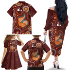 Australia Mother's Day Indigenous Family Matching Off The Shoulder Long Sleeve Dress and Hawaiian Shirt Aboriginal Art