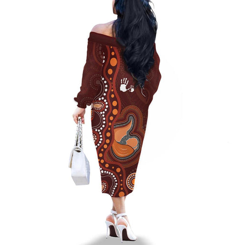 Australia Mother's Day Indigenous Family Matching Off The Shoulder Long Sleeve Dress and Hawaiian Shirt Aboriginal Art