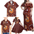 Australia Mother's Day Indigenous Family Matching Off Shoulder Maxi Dress and Hawaiian Shirt Aboriginal Art
