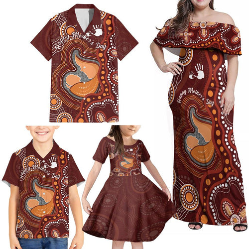 Australia Mother's Day Indigenous Family Matching Off Shoulder Maxi Dress and Hawaiian Shirt Aboriginal Art
