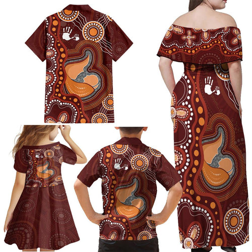 Australia Mother's Day Indigenous Family Matching Off Shoulder Maxi Dress and Hawaiian Shirt Aboriginal Art