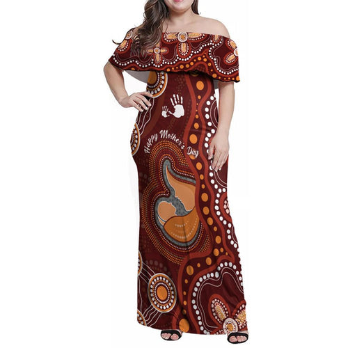 Australia Mother's Day Indigenous Family Matching Off Shoulder Maxi Dress and Hawaiian Shirt Aboriginal Art