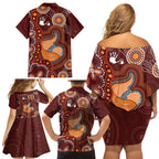 Australia Mother's Day Indigenous Family Matching Off Shoulder Short Dress and Hawaiian Shirt Aboriginal Art