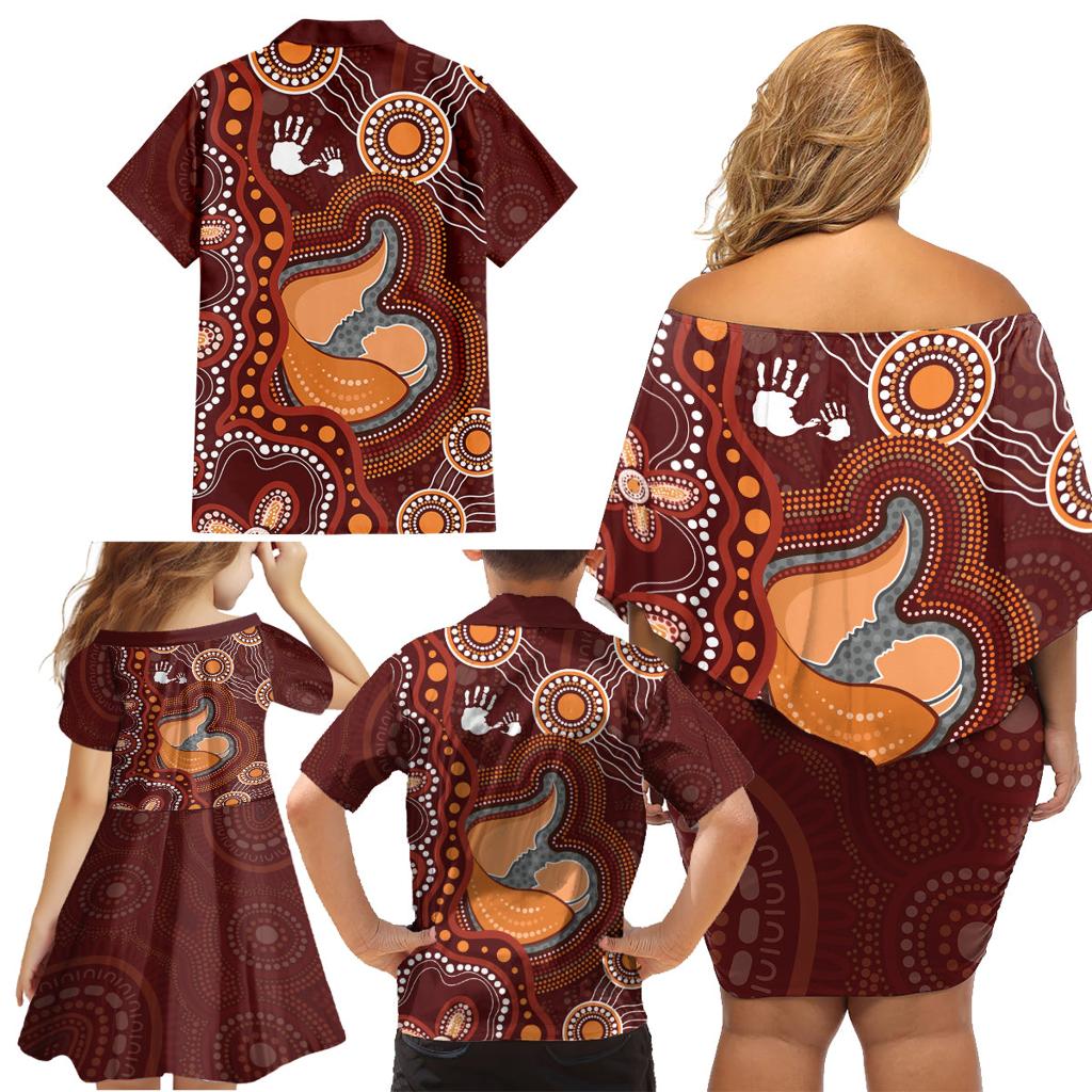 Australia Mother's Day Indigenous Family Matching Off Shoulder Short Dress and Hawaiian Shirt Aboriginal Art