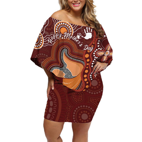 Australia Mother's Day Indigenous Family Matching Off Shoulder Short Dress and Hawaiian Shirt Aboriginal Art