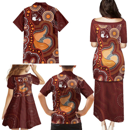 Australia Mother's Day Indigenous Family Matching Puletasi and Hawaiian Shirt Aboriginal Art