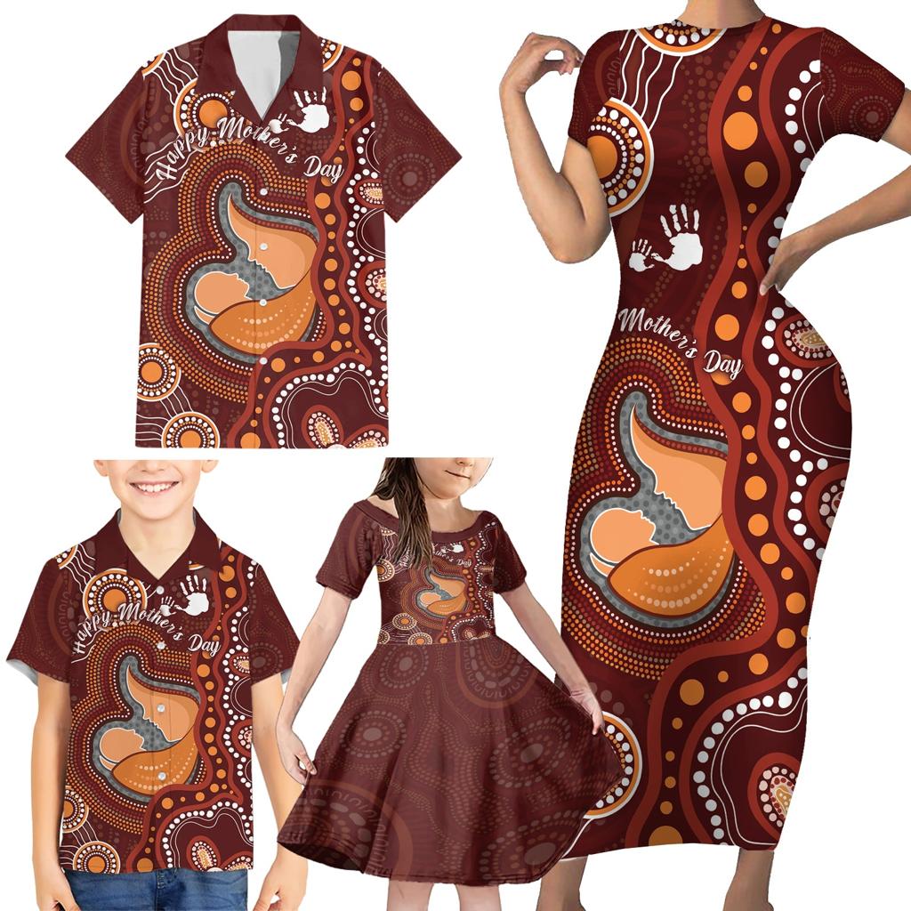 Australia Mother's Day Indigenous Family Matching Short Sleeve Bodycon Dress and Hawaiian Shirt Aboriginal Art