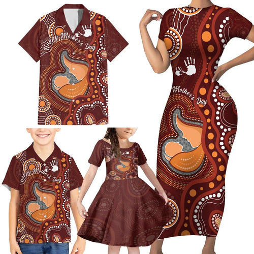 Australia Mother's Day Indigenous Family Matching Short Sleeve Bodycon Dress and Hawaiian Shirt Aboriginal Art