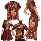 Australia Mother's Day Indigenous Family Matching Short Sleeve Bodycon Dress and Hawaiian Shirt Aboriginal Art