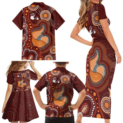 Australia Mother's Day Indigenous Family Matching Short Sleeve Bodycon Dress and Hawaiian Shirt Aboriginal Art