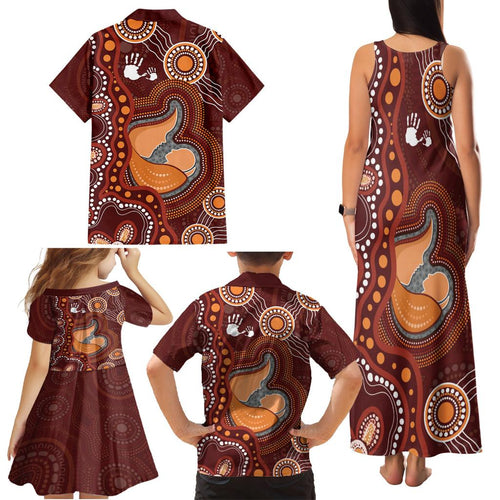 Australia Mother's Day Indigenous Family Matching Tank Maxi Dress and Hawaiian Shirt Aboriginal Art